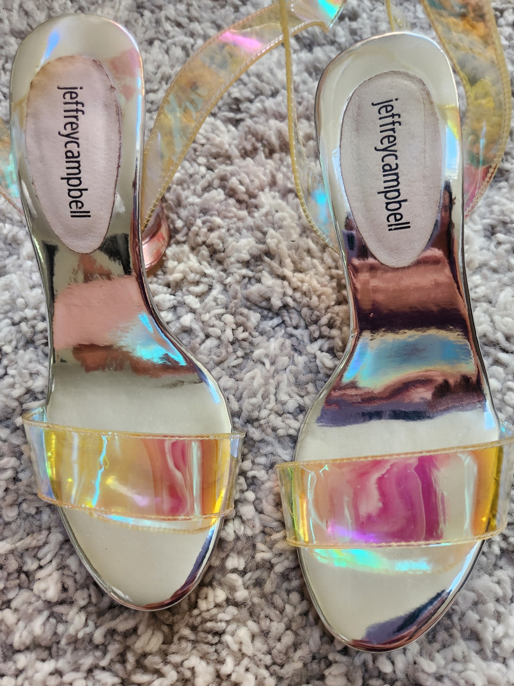 Jeffrey Campbell Iridescent Ankle-Strap Sandals in Holographic Gold - Picture 2 of 5